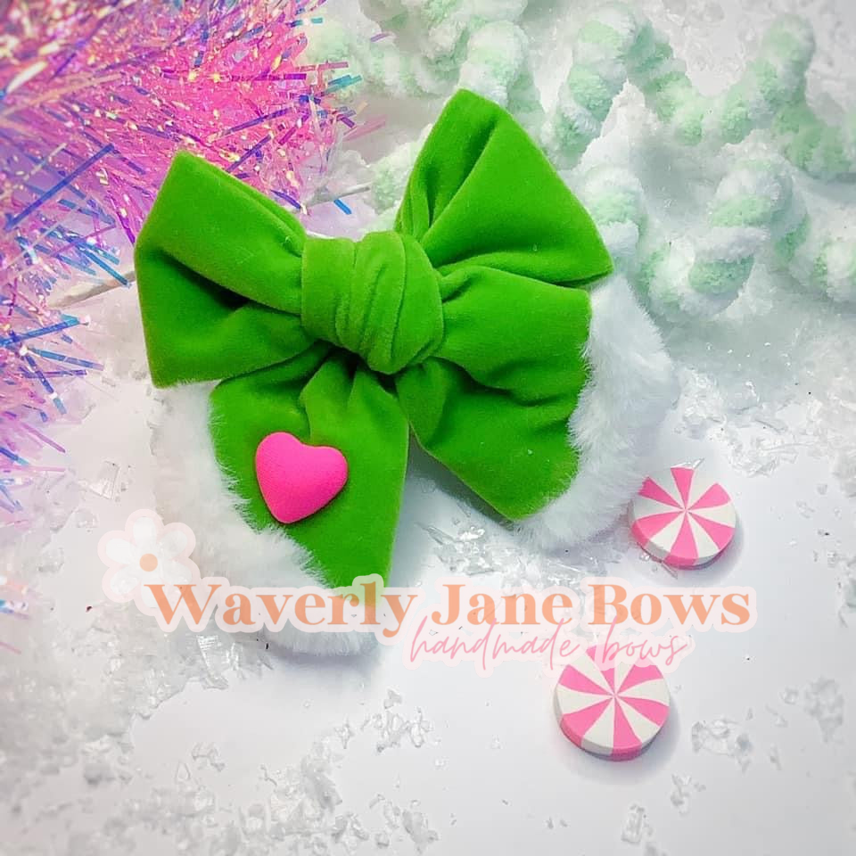 Pink Heart Fur Trim Bow